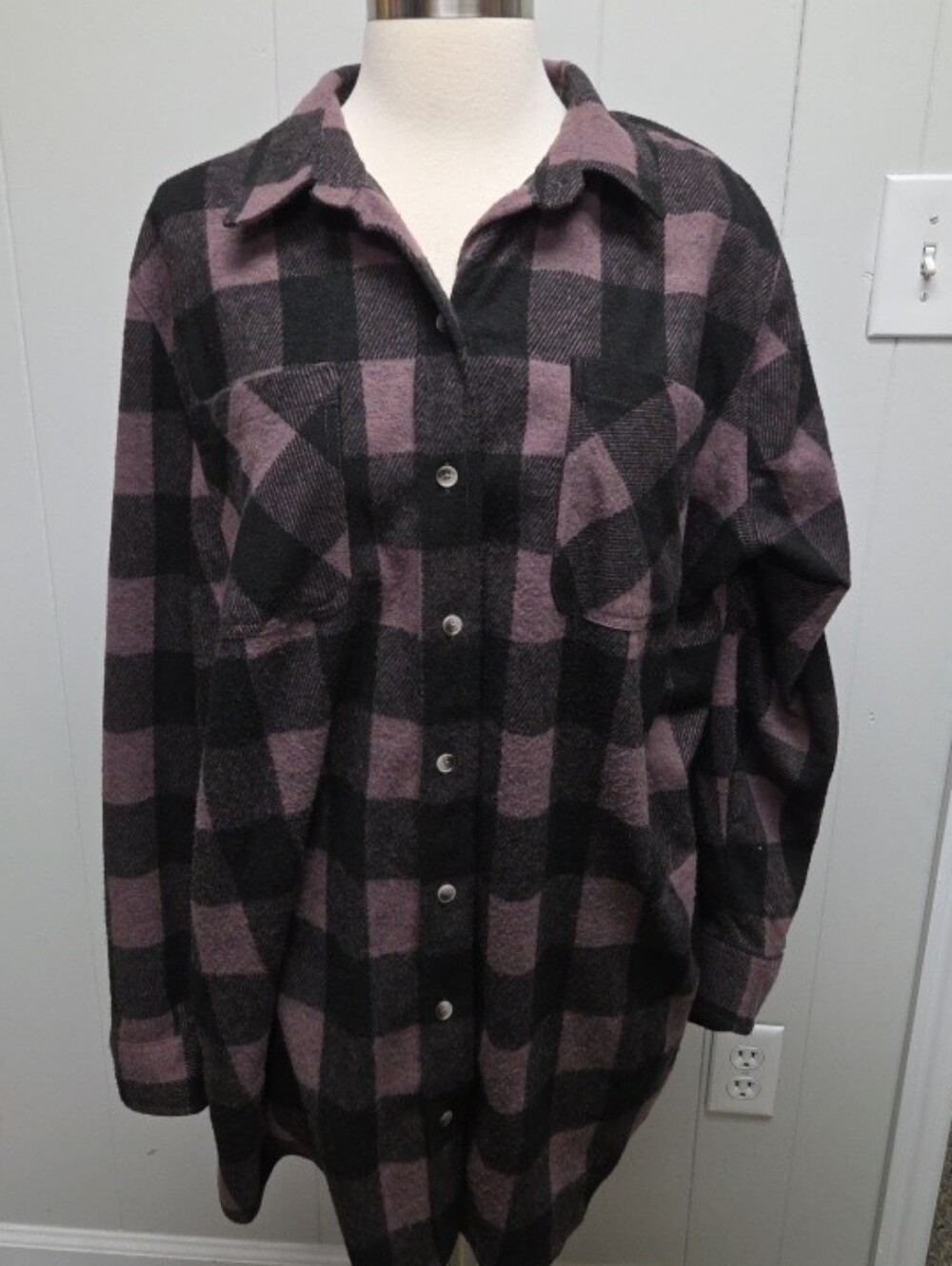 Unisex Beach Lunch Lounge Plaid Flannel Button Down Shacket Shirt Jacket XLT